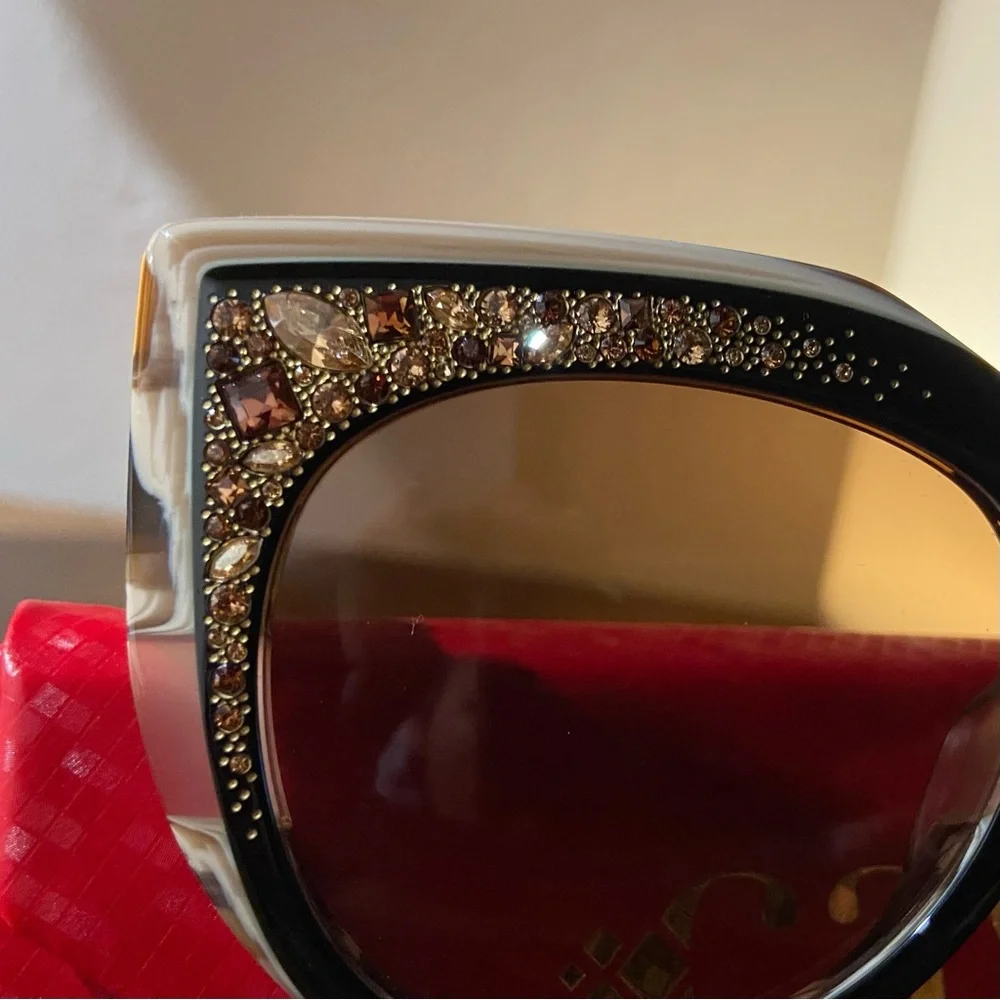 Caviar Women's Black & White Crystal Cat-Eye Sunglasses